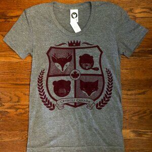 Small/Medium NWT Crywolf Canada Forest Animals T-Shirt Fox Deer Beaver Bear